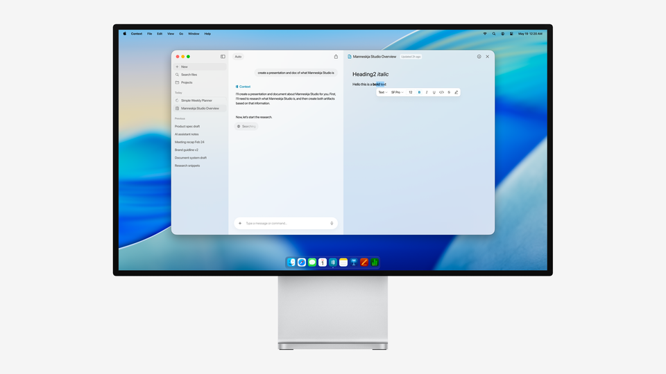 Context AI workspace displayed on a desktop monitor