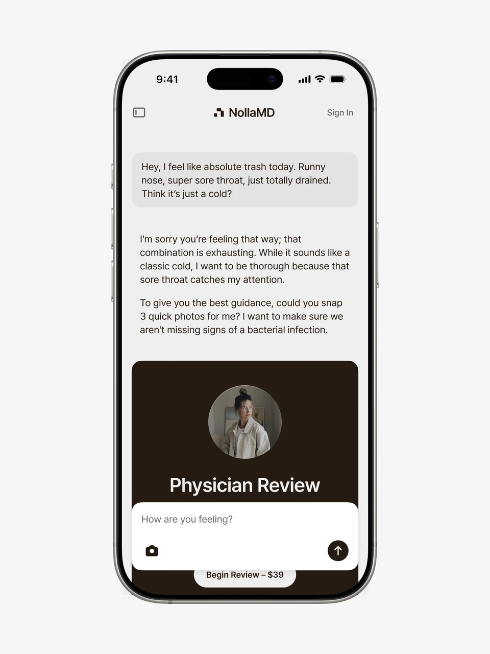 Nolla mobile conversation and physician review