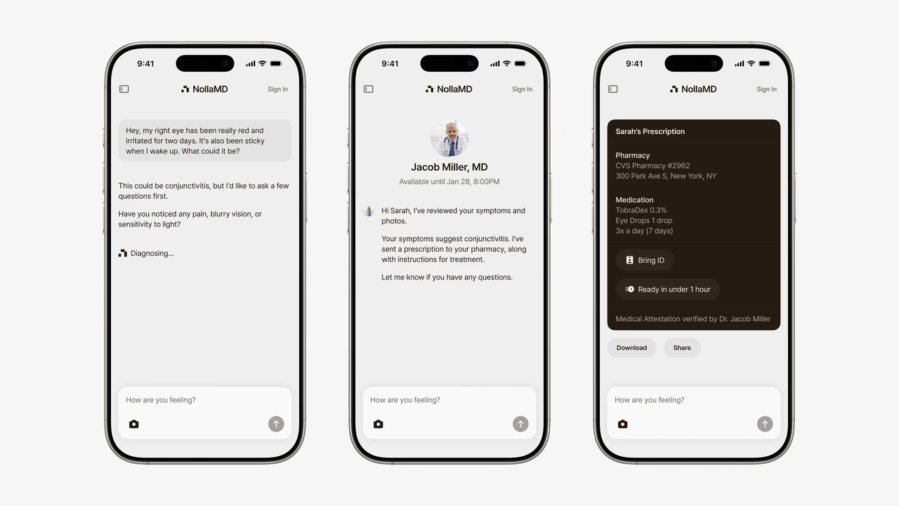 Nolla mobile consultation, physician response and prescription
