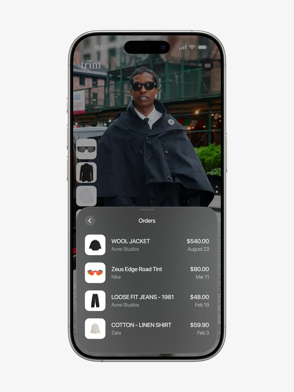 Trim order list over a virtual try-on